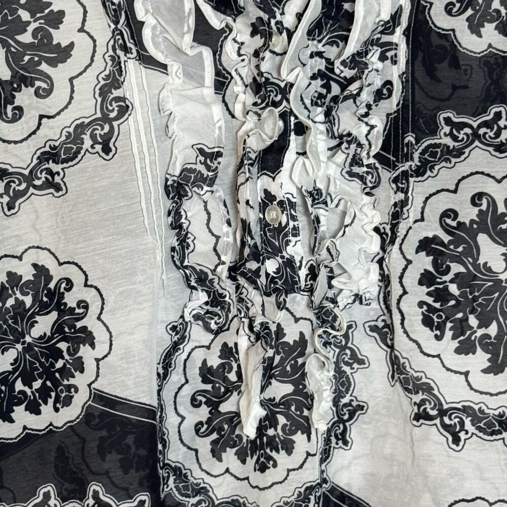 New York & Company Black And White Sheer Blouse, Ruffles, 100% Polyester, Large - Picture 4 of 10